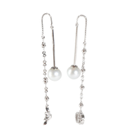 Flora Diamond & Pearl Threader Earrings in 18k White Gold 0.24 CTW