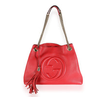 Red Pebbled Calfskin Soho Disco Chain Tote