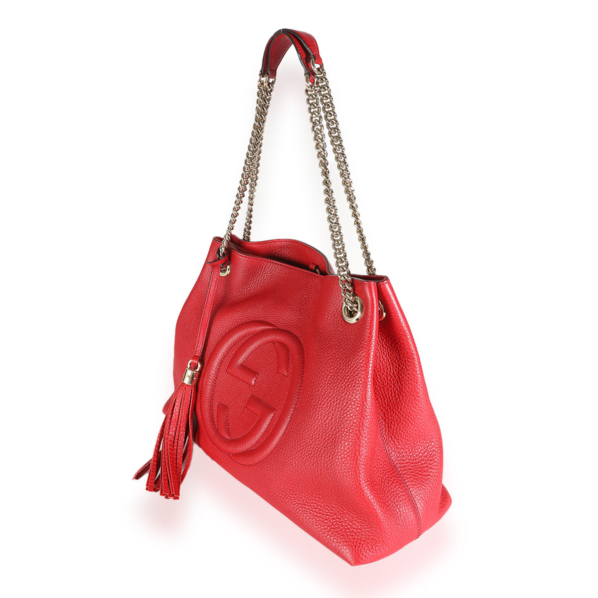 Red Pebbled Calfskin Soho Disco Chain Tote