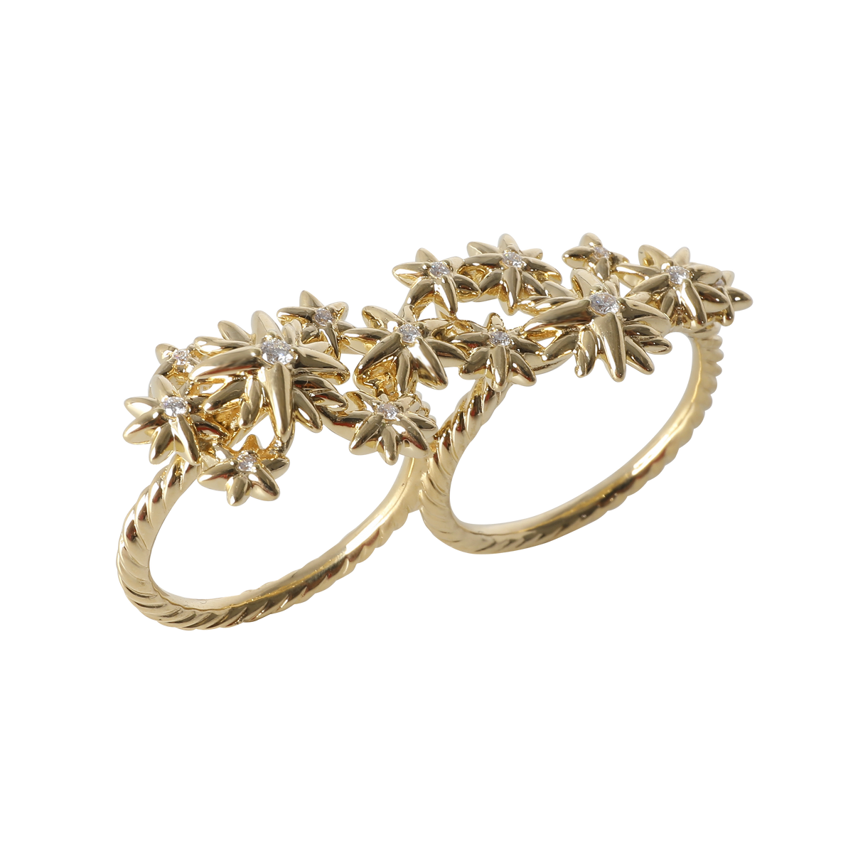 Starburst Two Finger Ring in 18k Yellow Gold 1/5 CTW