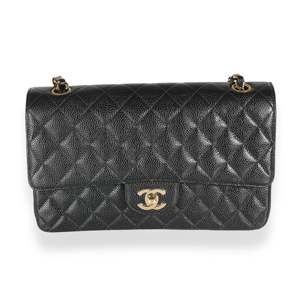 Black Quilted Caviar Medium Classic Double Flap Bag