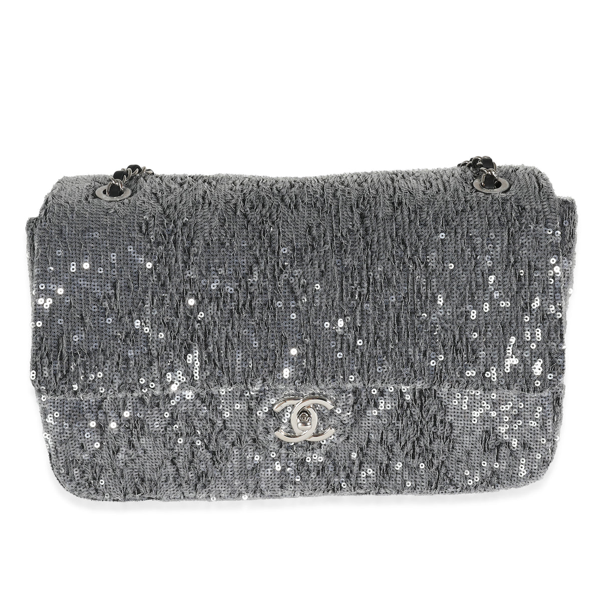 Silver Sequin Jumbo Single Flap Bag