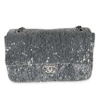 Silver Sequin Jumbo Single Flap Bag