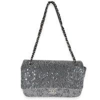 Silver Sequin Jumbo Single Flap Bag