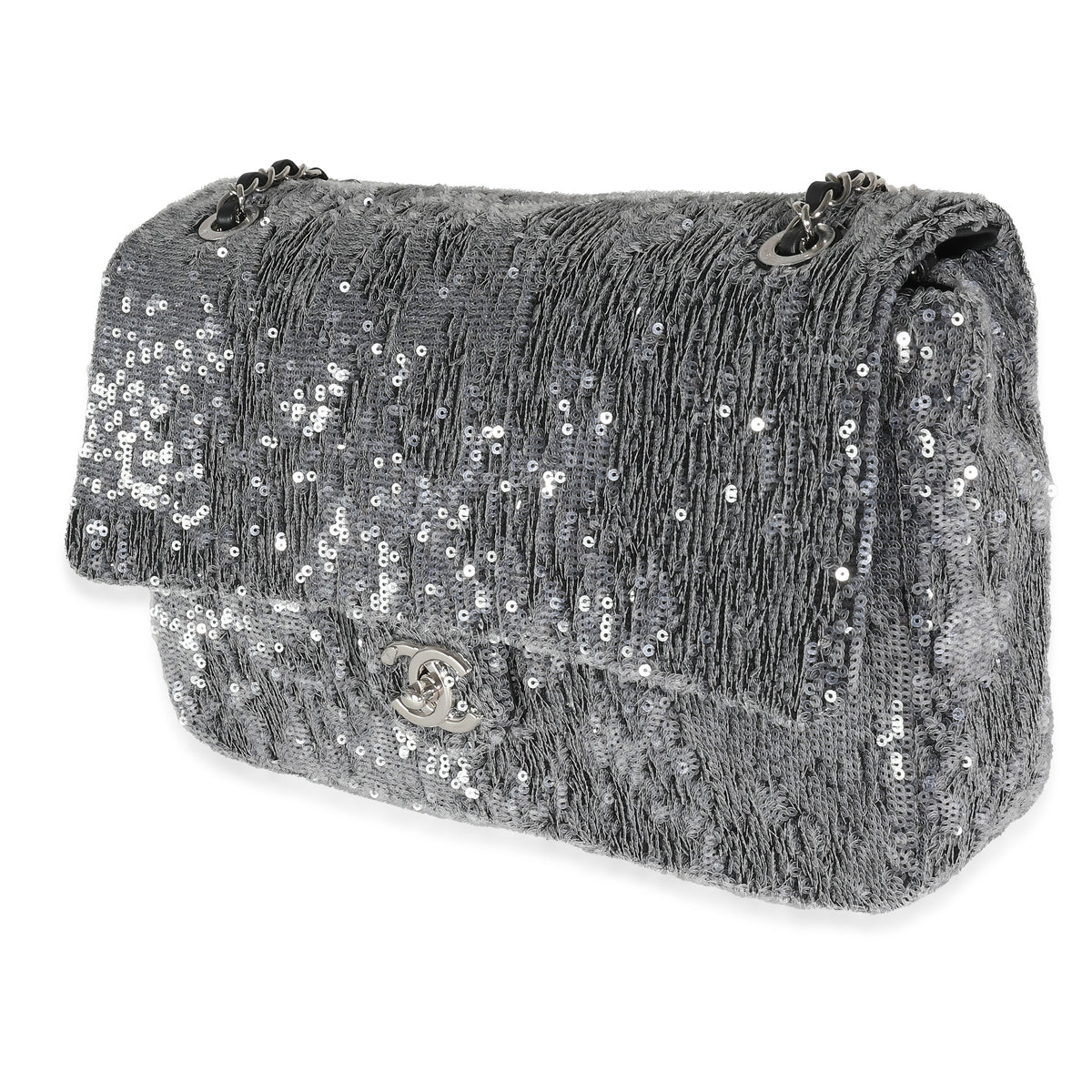 Silver Sequin Jumbo Single Flap Bag