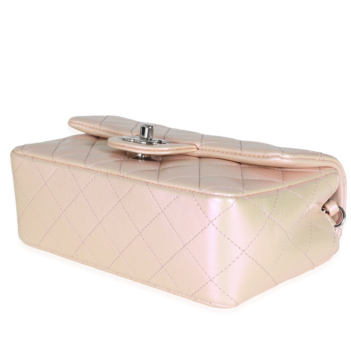 21K Pink Iridescent Quilted Lambskin Mini Rectangular Flap Bag