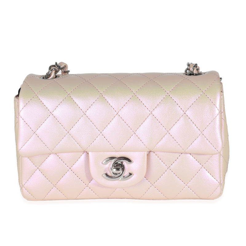 21K Pink Iridescent Quilted Lambskin Mini Rectangular Flap Bag