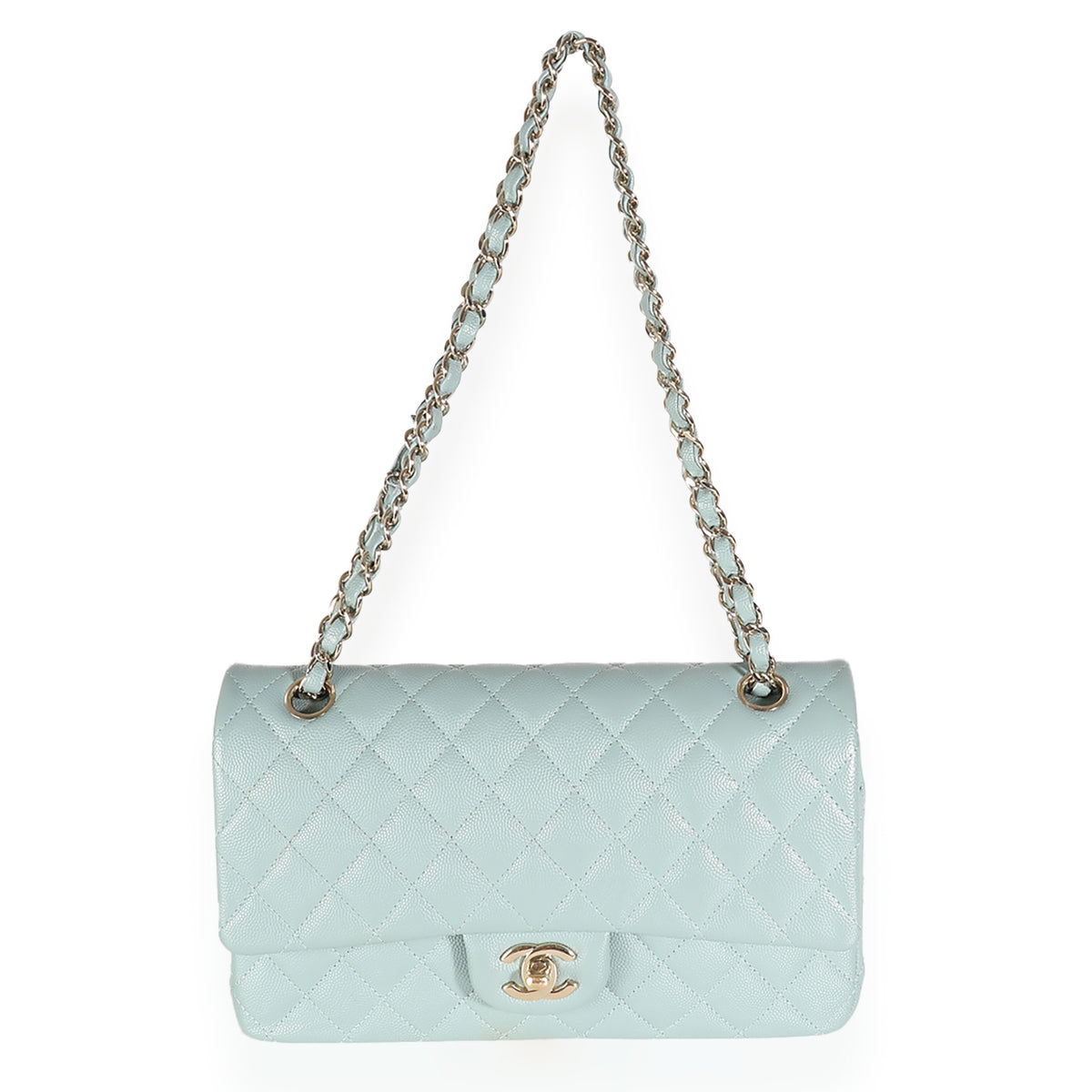 Blue Quilted Caviar Medium Classic Double Flap Bag