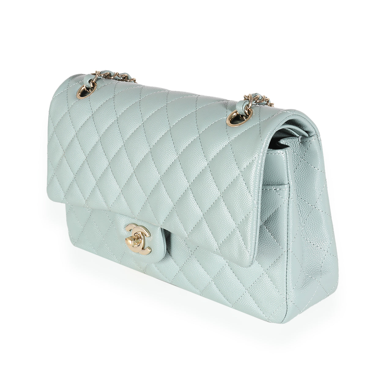 Blue Quilted Caviar Medium Classic Double Flap Bag