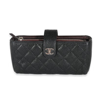 Black Quilted Caviar CC Phone Pouch