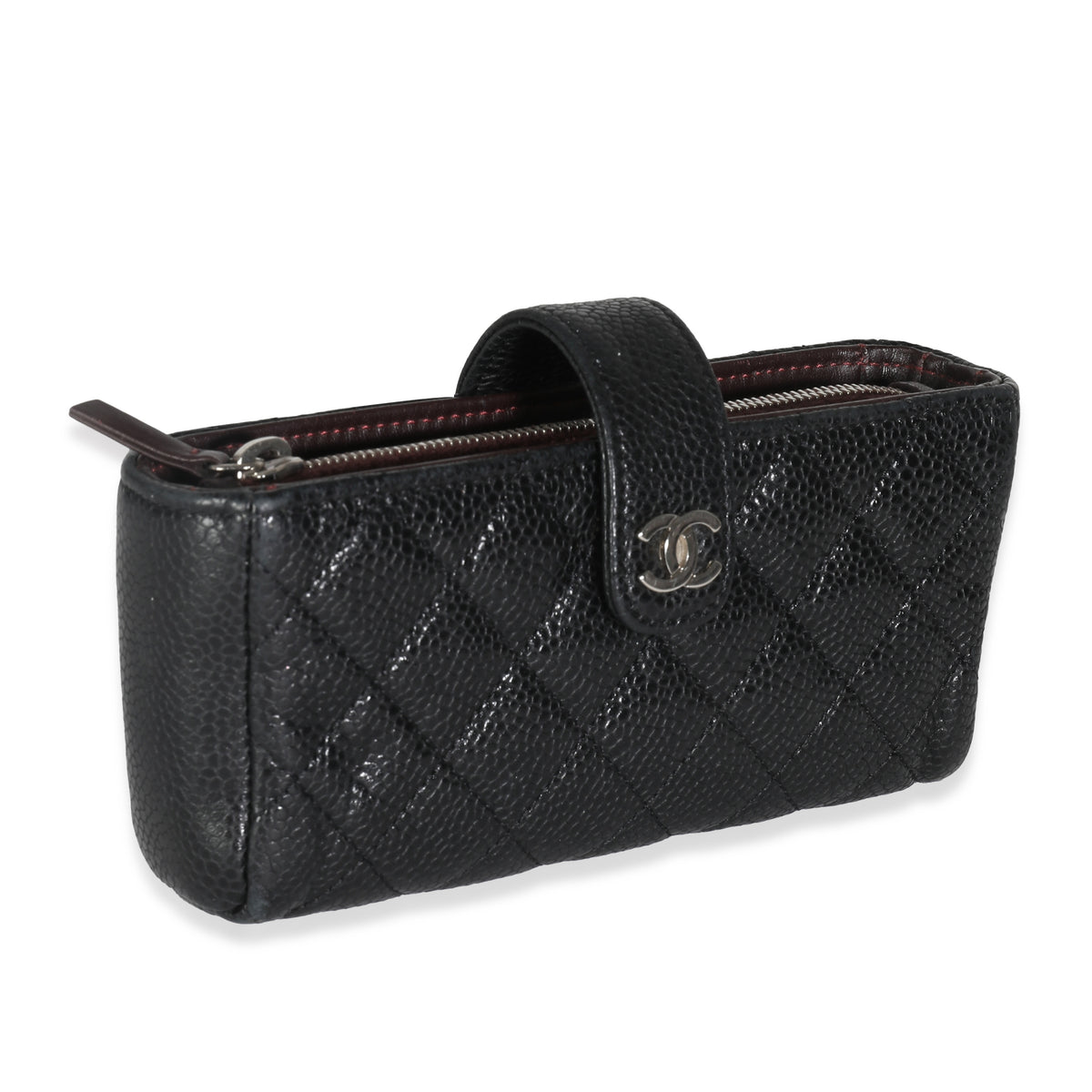 Black Quilted Caviar CC Phone Pouch