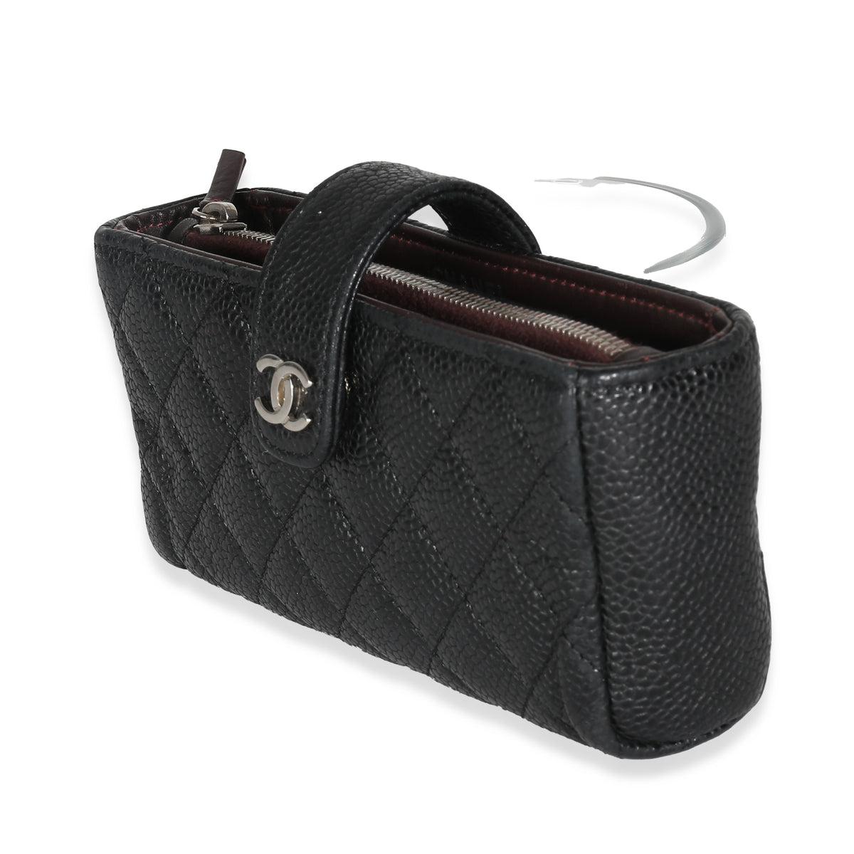 Black Quilted Caviar CC Phone Pouch