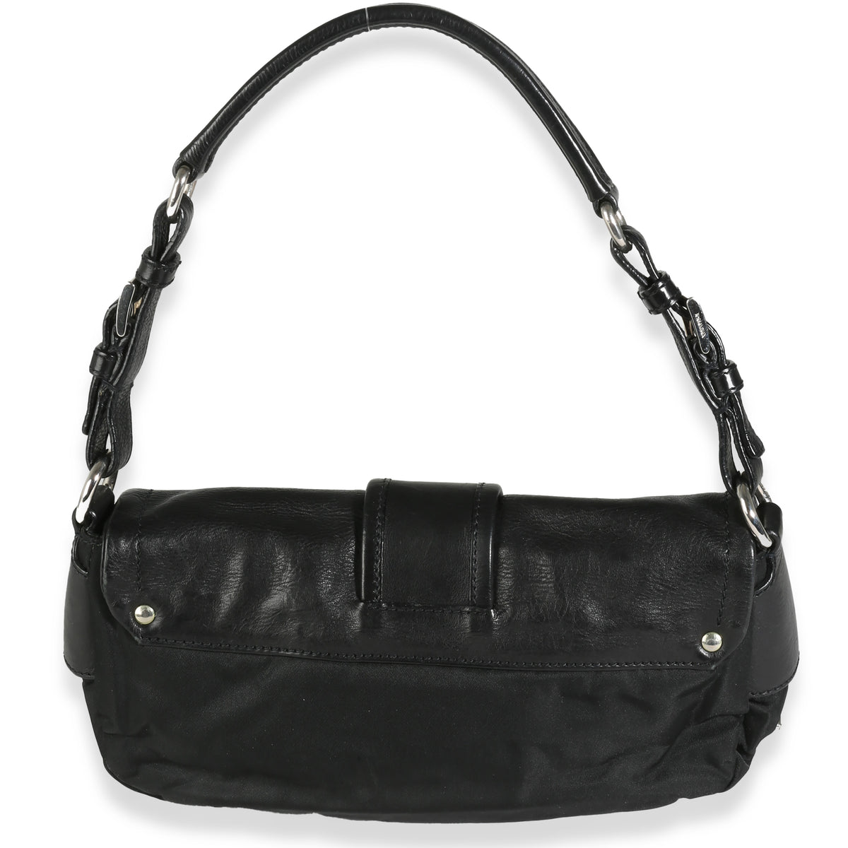 Black Calfskin Nylon Front Buckle Shoulder Bag