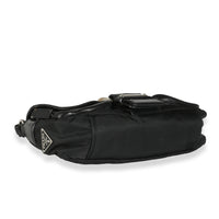 Black Calfskin Nylon Front Buckle Shoulder Bag