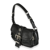 Black Calfskin Nylon Front Buckle Shoulder Bag