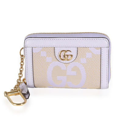 Purple Beige Jumbo GG Canvas Ophidia Key Card Case