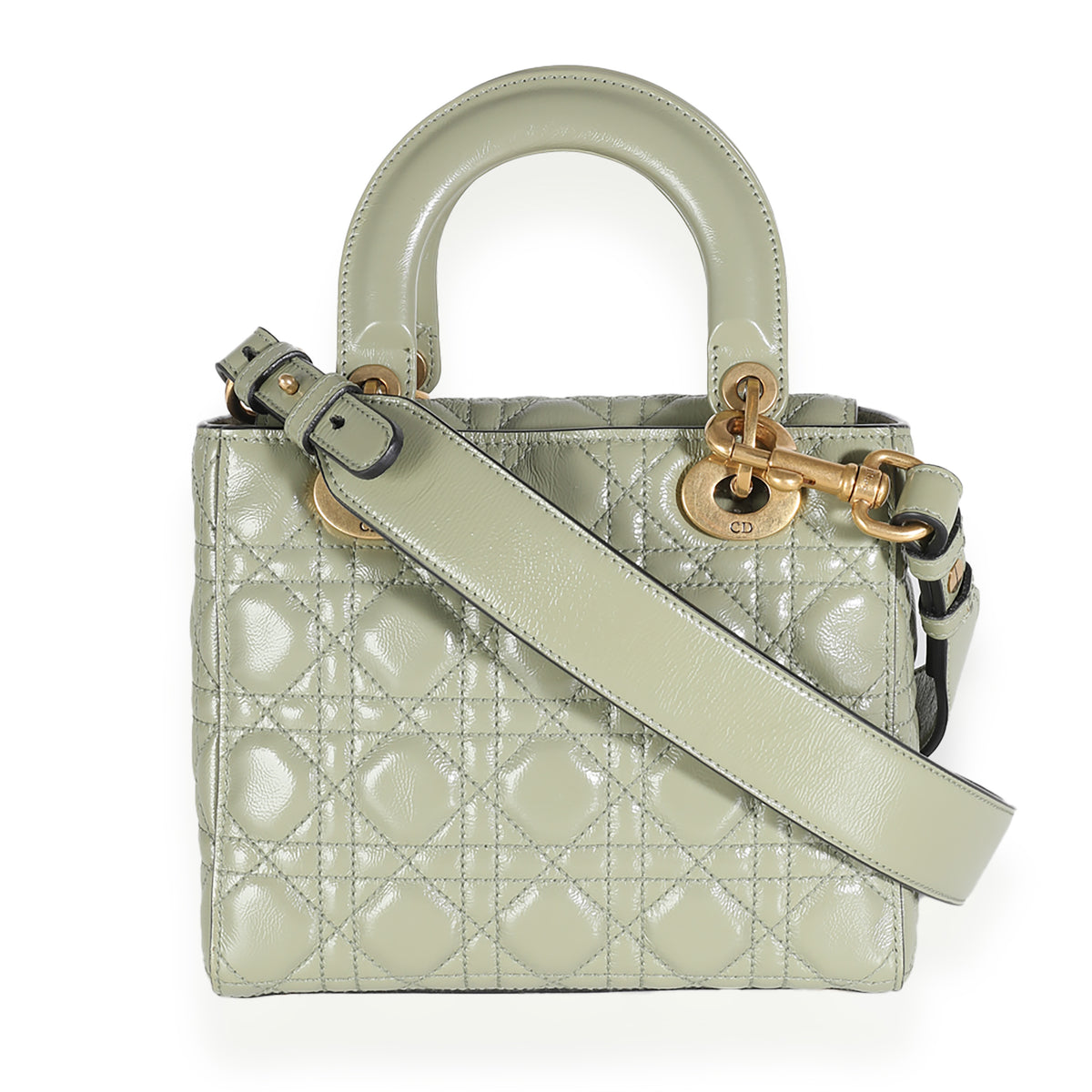 Christian Dior Green Crinkled Patent Cannage Lucky Badges My Lady Dior Bag Handbag bv