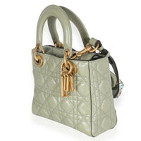 Christian Dior Green Crinkled Patent Cannage Lucky Badges My Lady Dior Bag Handbag sv