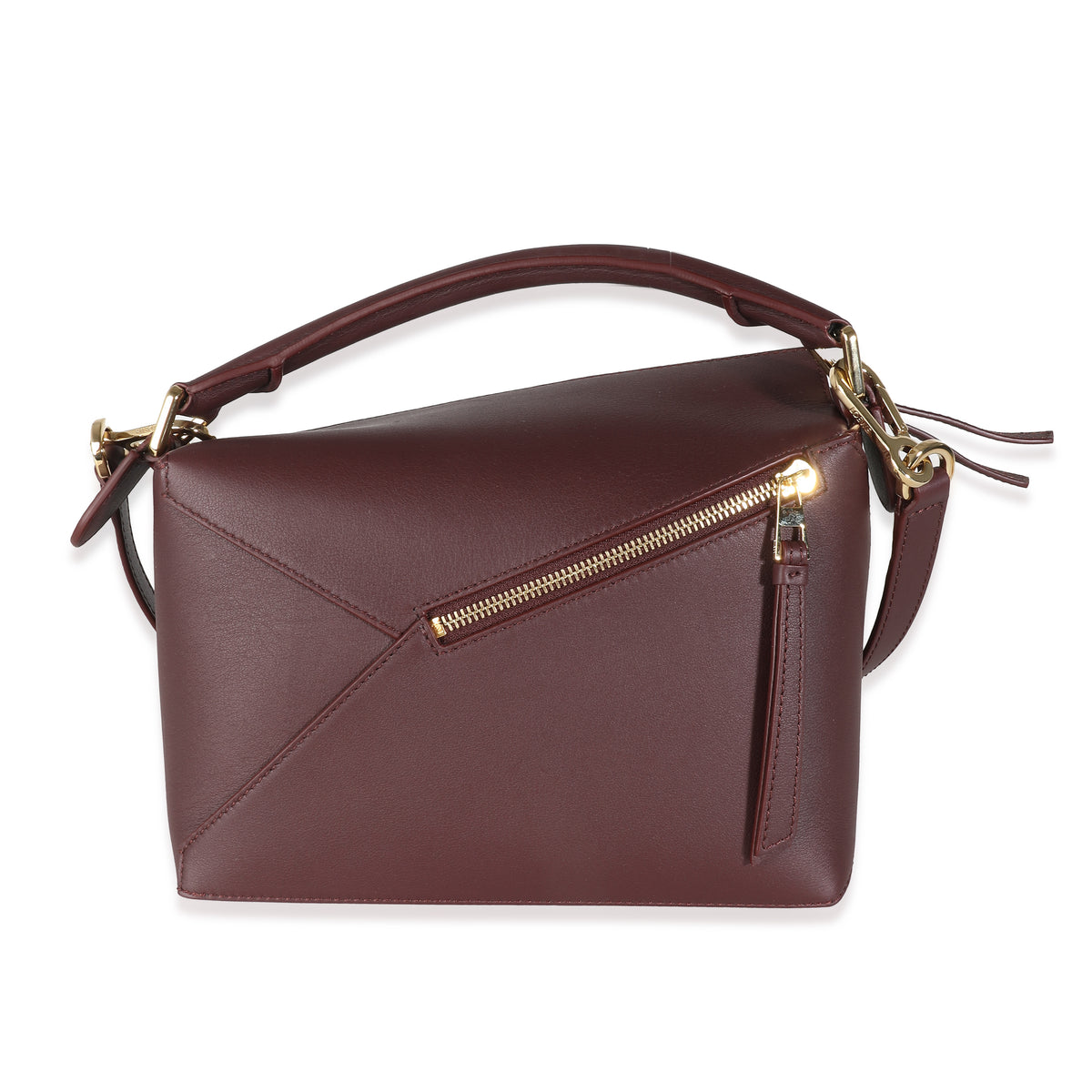 Dark Burgundy Soft Grained Calfskin Small Puzzle Edge Bag