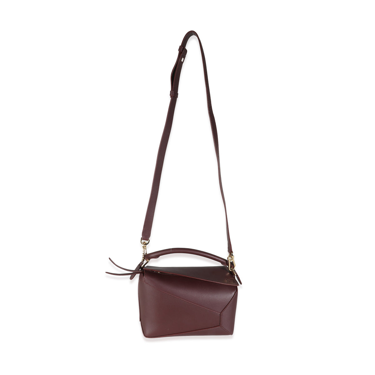 Dark Burgundy Soft Grained Calfskin Small Puzzle Edge Bag