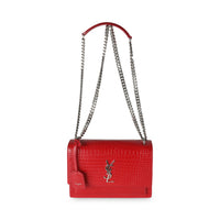 Rouge Eros Crocodile Embossed Calfskin Medium Sunset