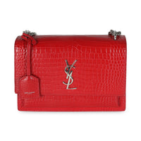 Rouge Eros Crocodile Embossed Calfskin Medium Sunset