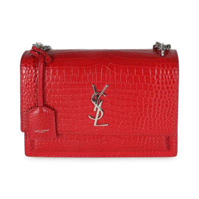 Rouge Eros Crocodile Embossed Calfskin Medium Sunset