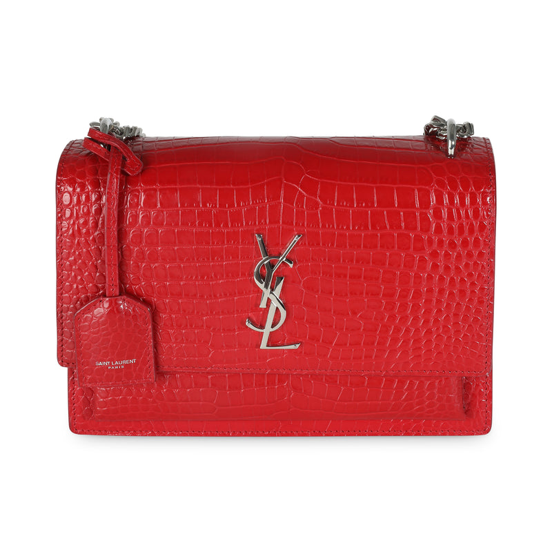 Rouge Eros Crocodile Embossed Calfskin Medium Sunset