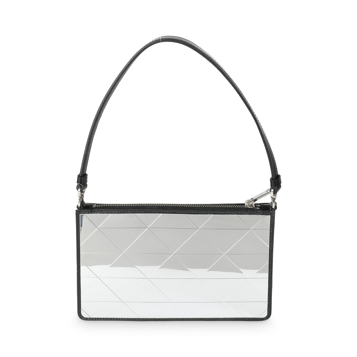 Black Brushed Calfskin Silver Triangle Mini Bag