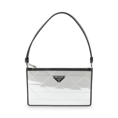 Black Brushed Calfskin Silver Triangle Mini Bag