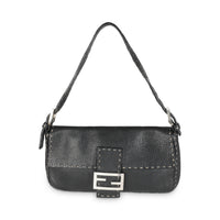 Black Calfskin Romano Selleria Baguette Bag