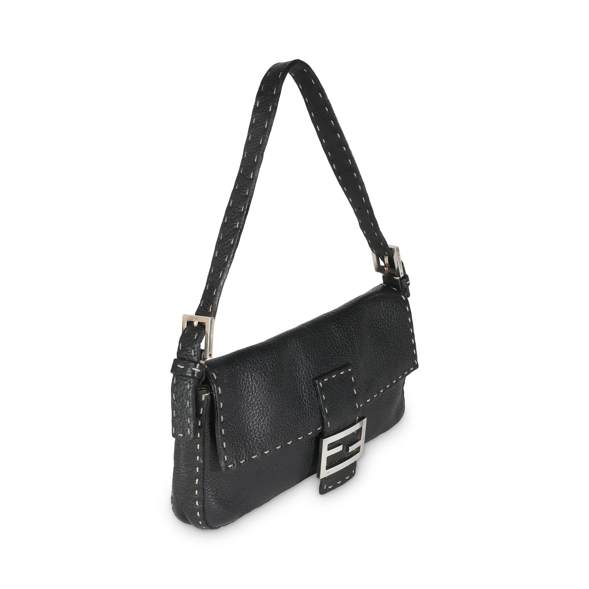 Black Calfskin Romano Selleria Baguette Bag