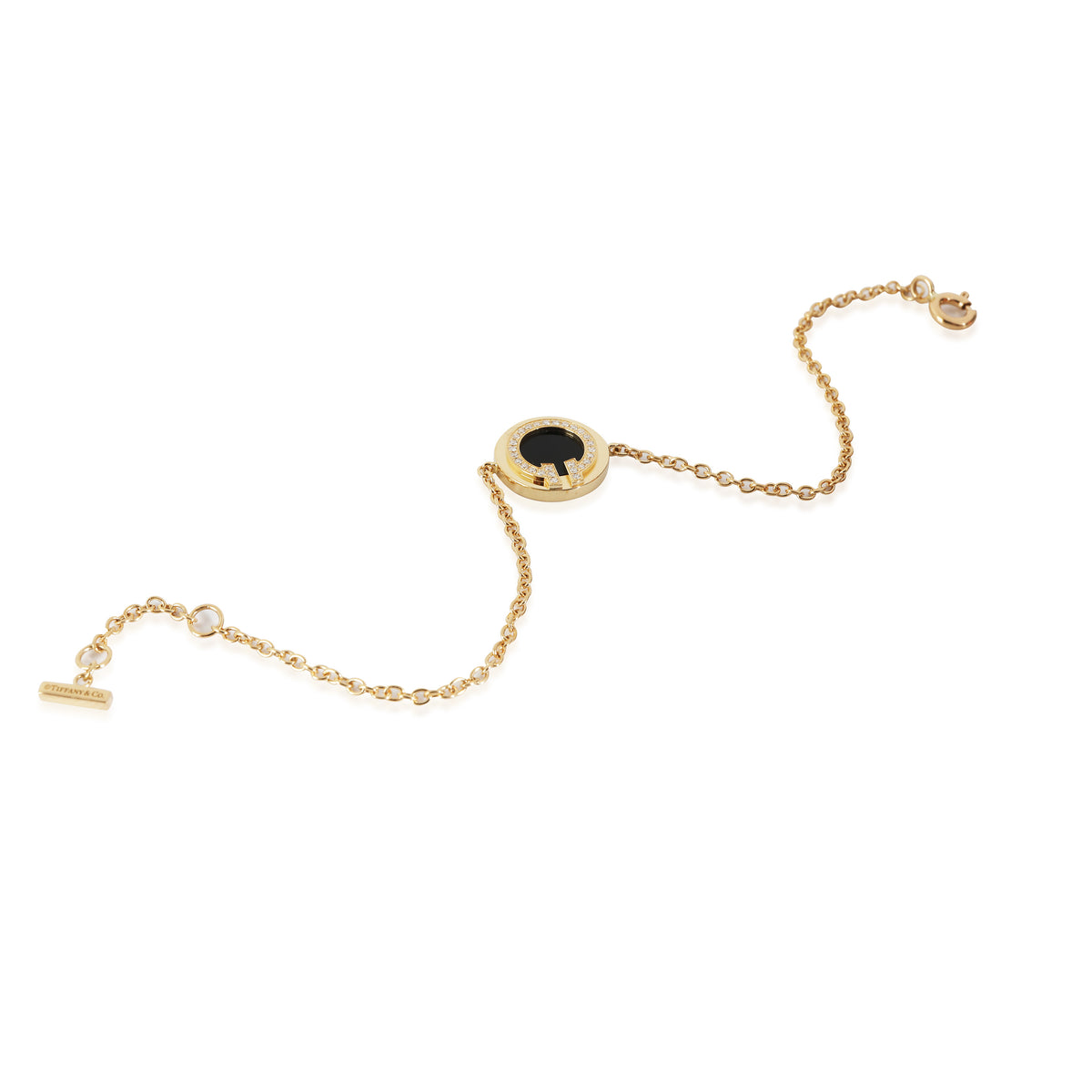 T Onyx Bracelet in 18k Yellow Gold 0.03 CTW