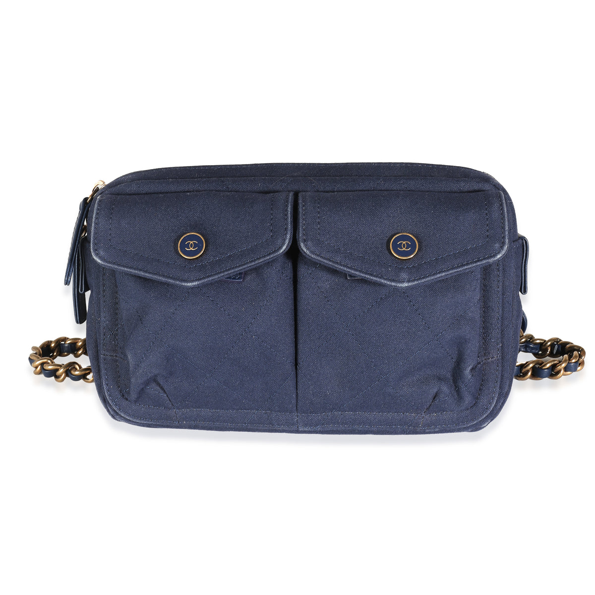 Navy Canvas Double Pocket Waist Bag