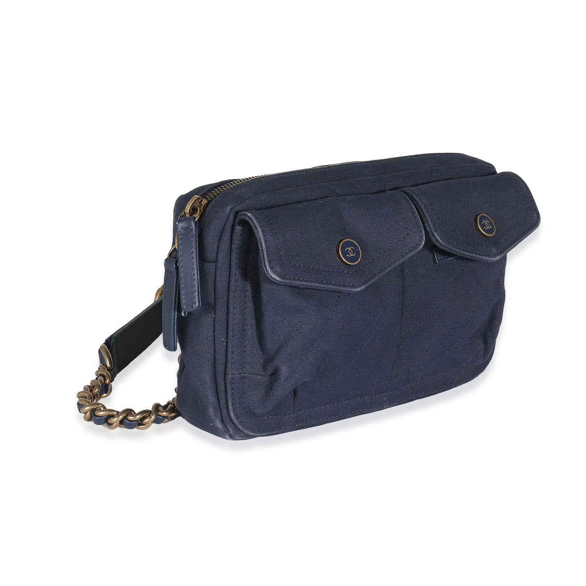 Navy Canvas Double Pocket Waist Bag