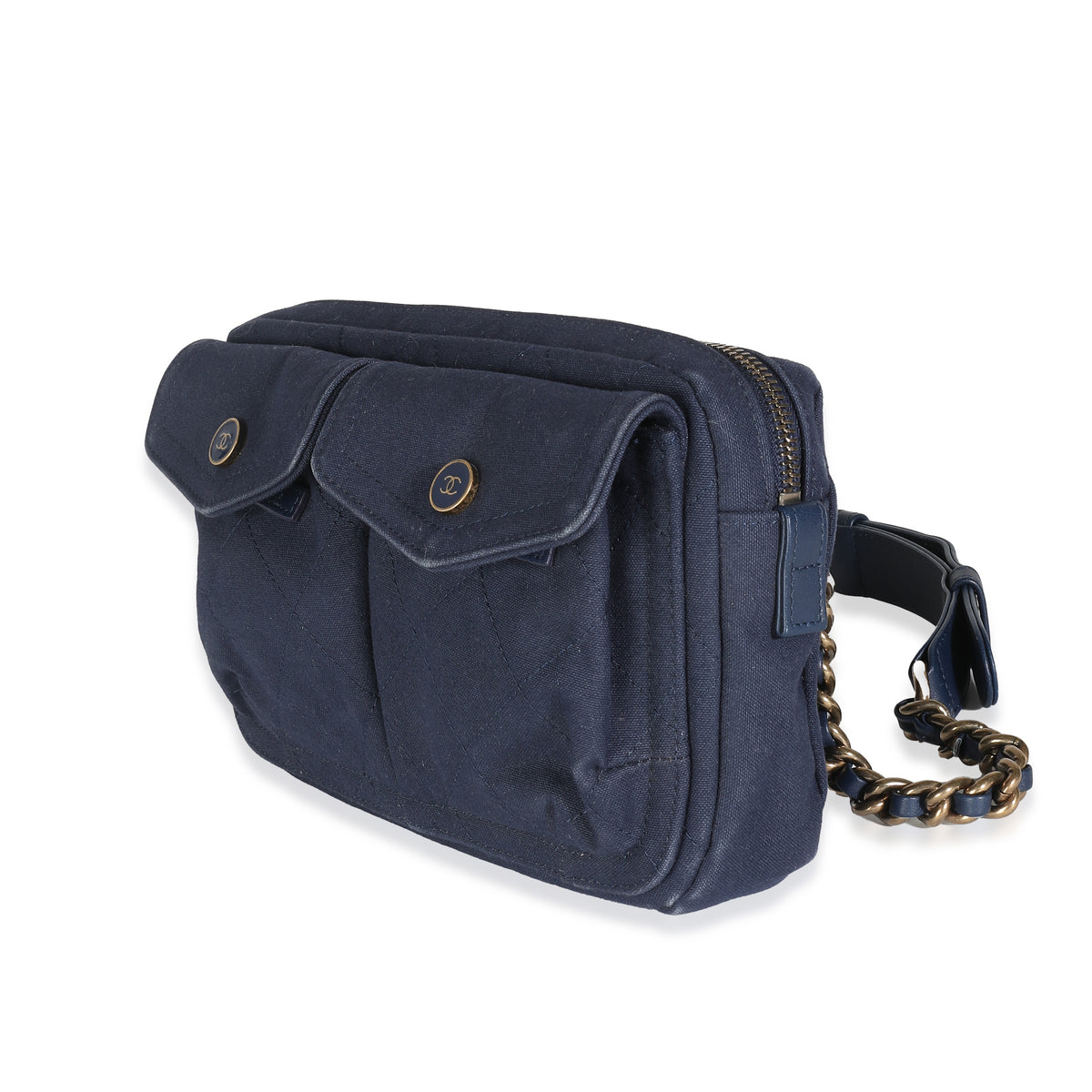 Navy Canvas Double Pocket Waist Bag