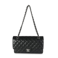 Black Quilted Caviar Medium Classic Double Flap Handbag