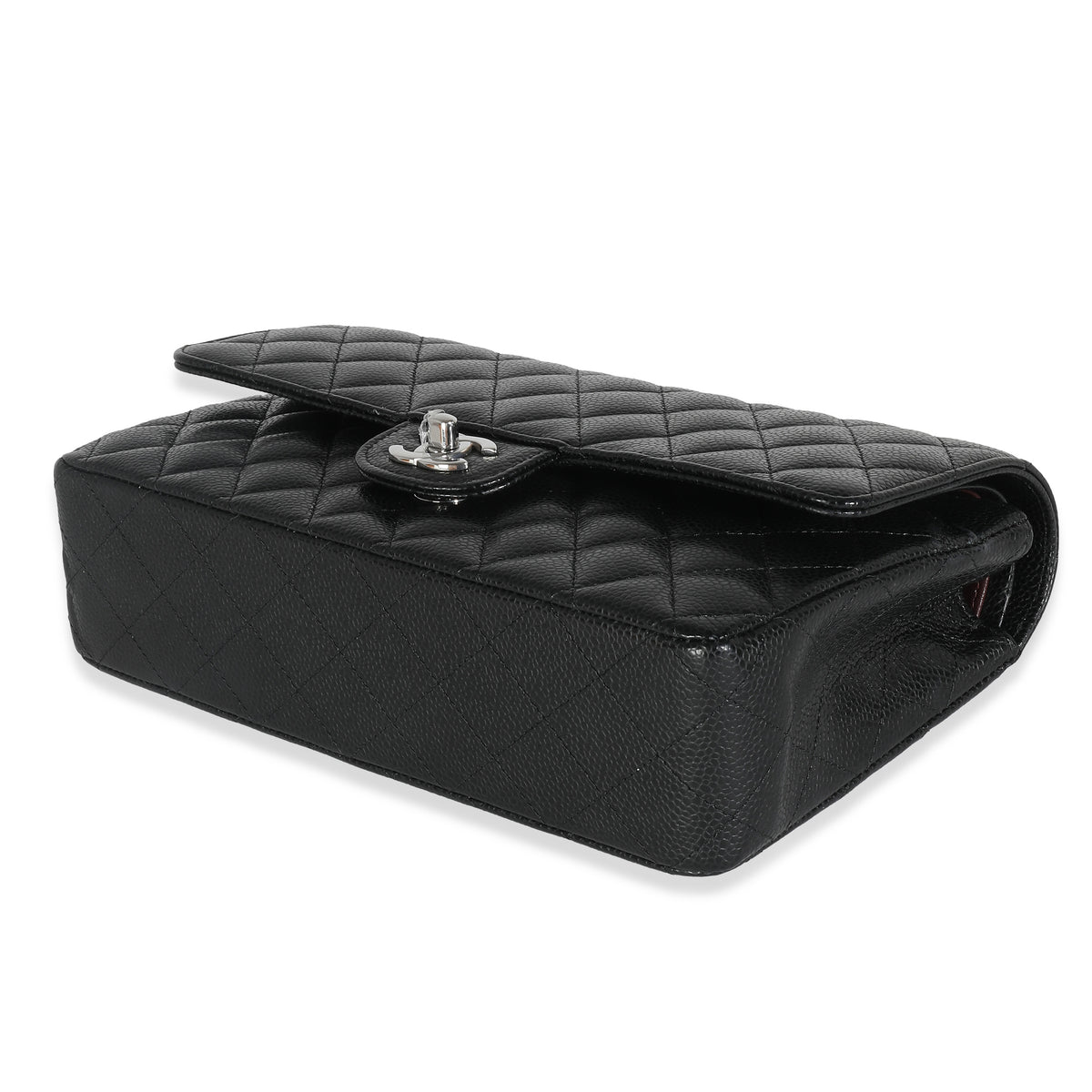 Black Quilted Caviar Medium Classic Double Flap Handbag