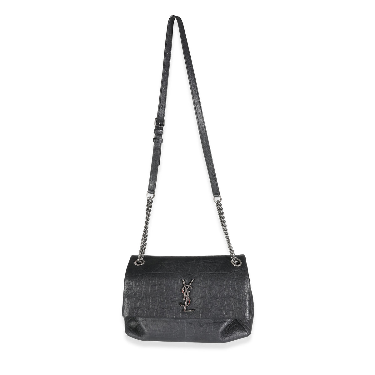 Black Calfskin Croc Embossed Medium West Hollywood Flap Bag