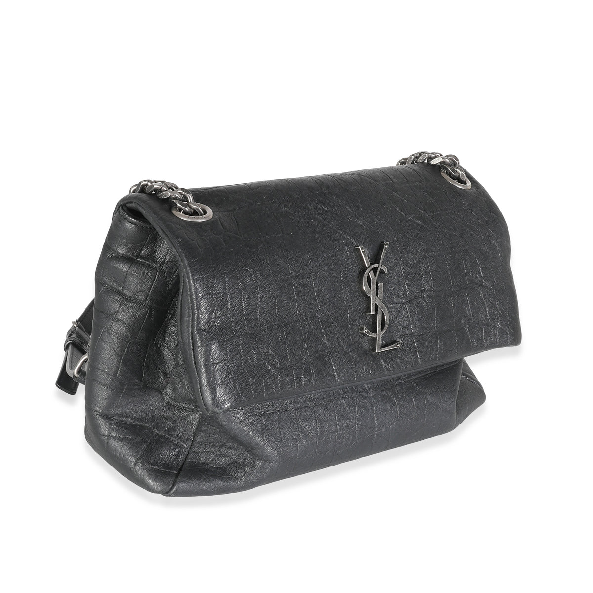 Black Calfskin Croc Embossed Medium West Hollywood Flap Bag