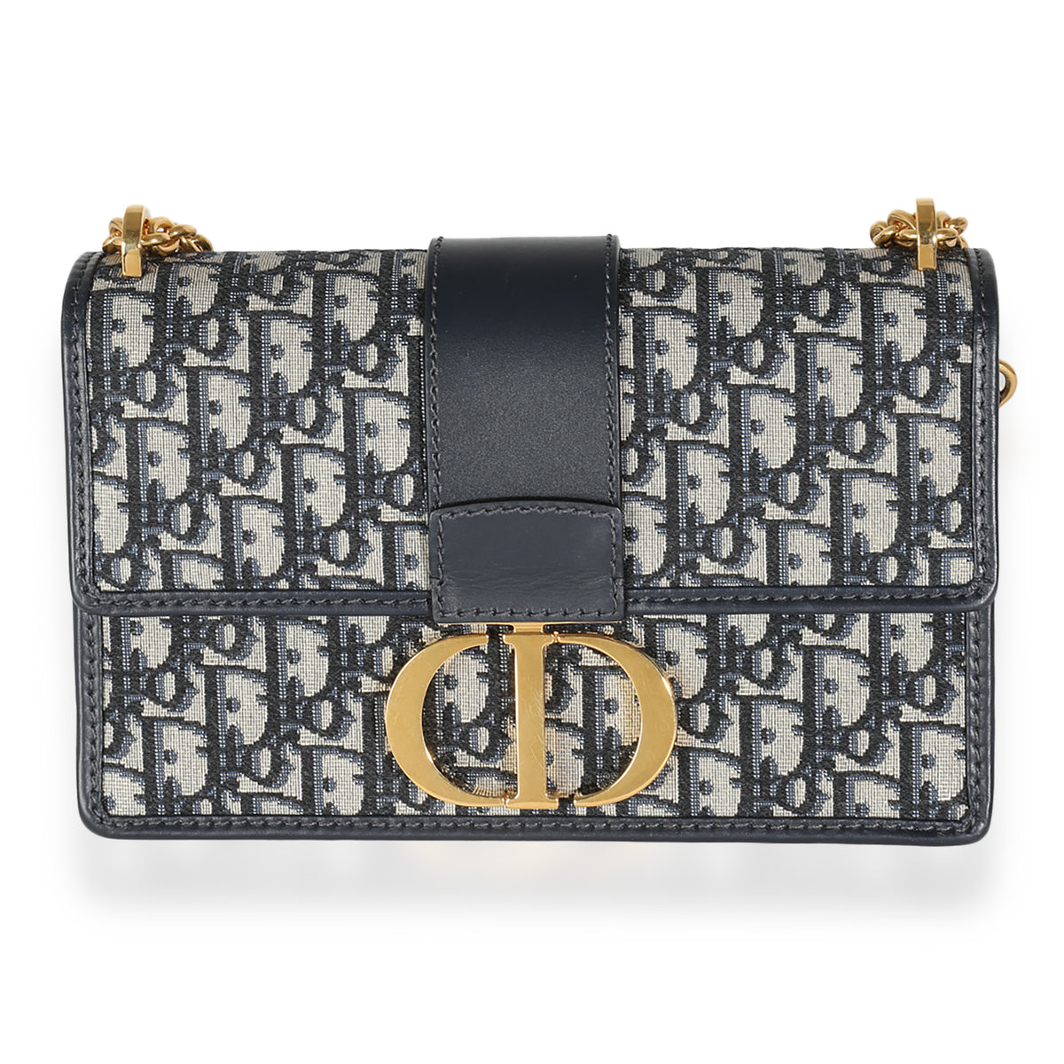 Christian Dior Navy Oblique Jacquard 30 Montaigne Chain Bag Handbag fv