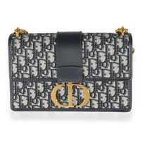 Christian Dior Navy Oblique Jacquard 30 Montaigne Chain Bag Handbag fv