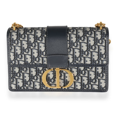 Christian Dior Navy Oblique Jacquard 30 Montaigne Chain Bag Handbag fv
