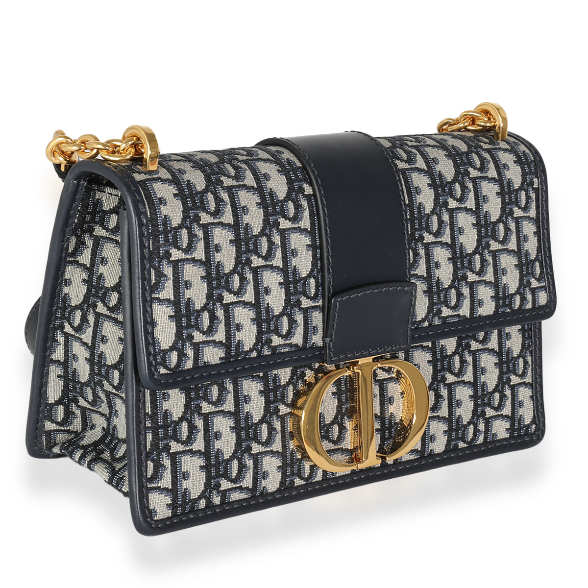 Christian Dior Navy Oblique Jacquard 30 Montaigne Chain Bag Handbag pv