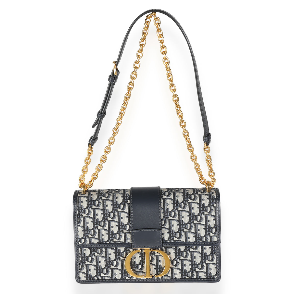 Navy Oblique Jacquard 30 Montaigne Chain Bag