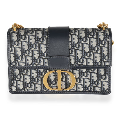 Navy Oblique Jacquard 30 Montaigne Chain Bag