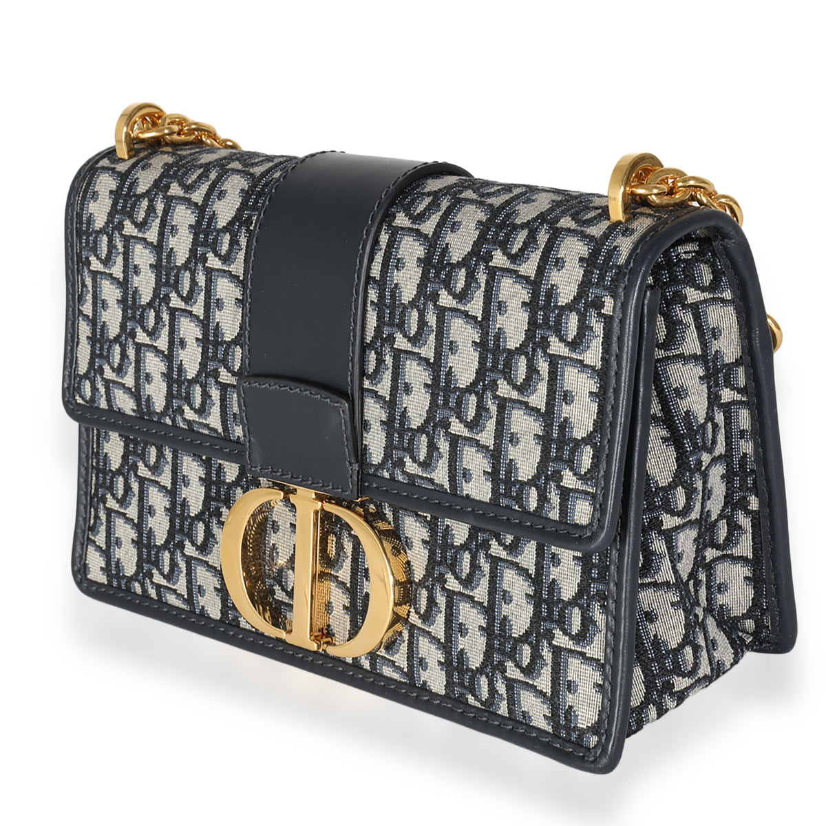 Navy Oblique Jacquard 30 Montaigne Chain Bag