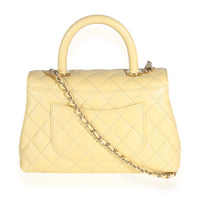 Yellow Quilted Caviar Small Coco Top Handle Bag