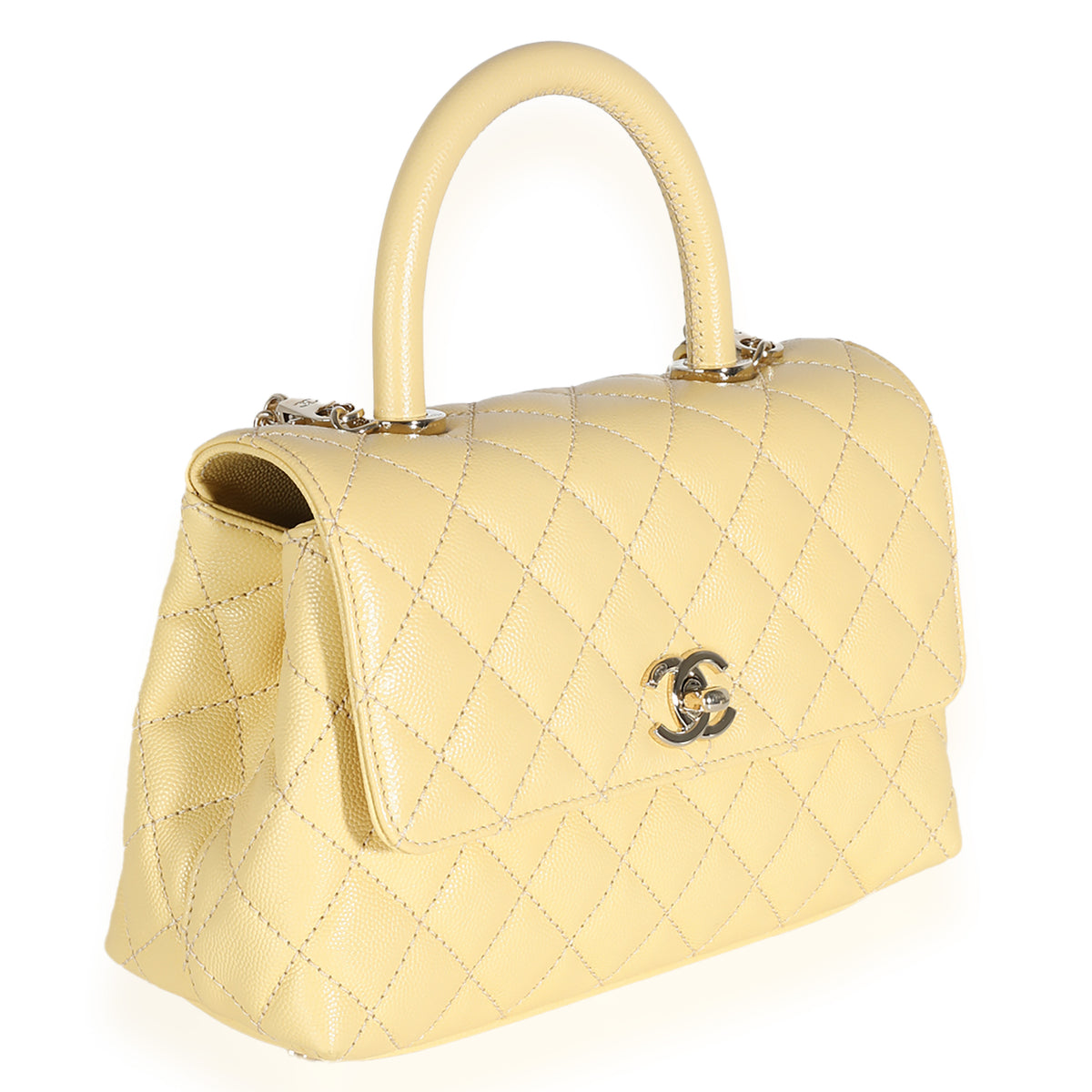 Yellow Quilted Caviar Small Coco Top Handle Bag