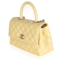 Yellow Quilted Caviar Small Coco Top Handle Bag